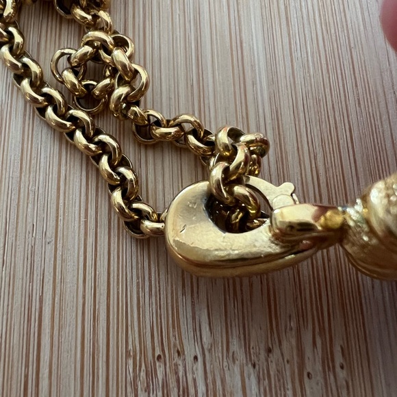 Vintage Burberry Necklace Pendant Pearl Enhancer with Chain Green Enamel Gold - Picture 12 of 13